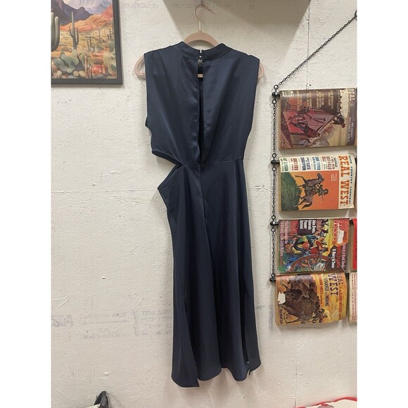 NEW Zara Blue Cut Out Satin Effect Dress Medium 1165/213 Holiday Cocktail - Picture 7 of 9